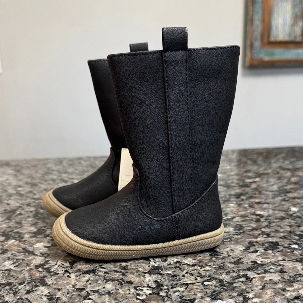 Cat & Jack Black Kids Boots with Tan Soles NWT